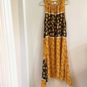 Gibson Latimer Yellow Blue Sleeveless‎ Chiffon Asymmetrical Midi Dress XL